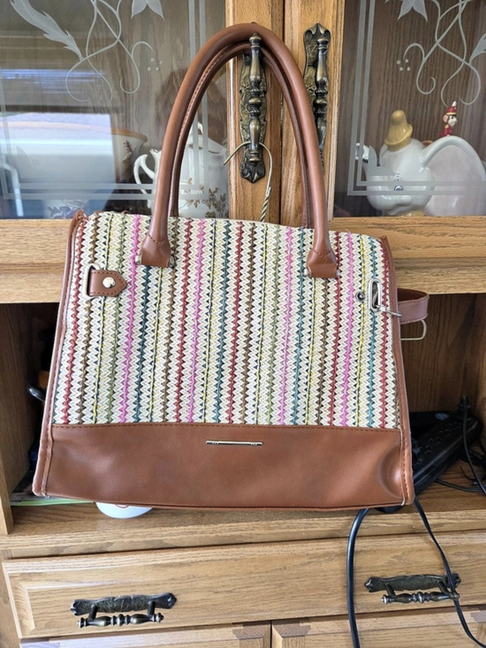 Woven Tote in Brown & Multicolor Like New